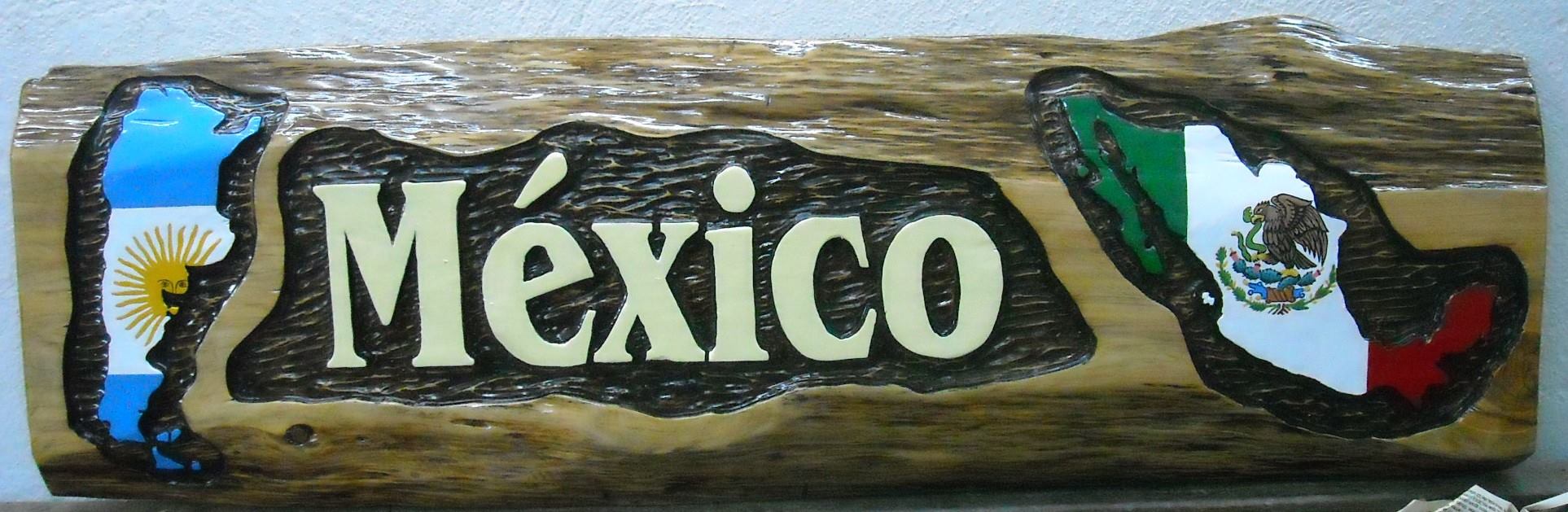 Cartel de México tallado en madera